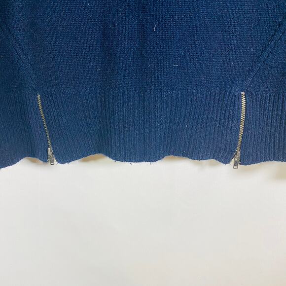 Ply Cashmere Navy Black Color Block Pullover Sweater Zipper Detail Medium - Picture 3 of 6